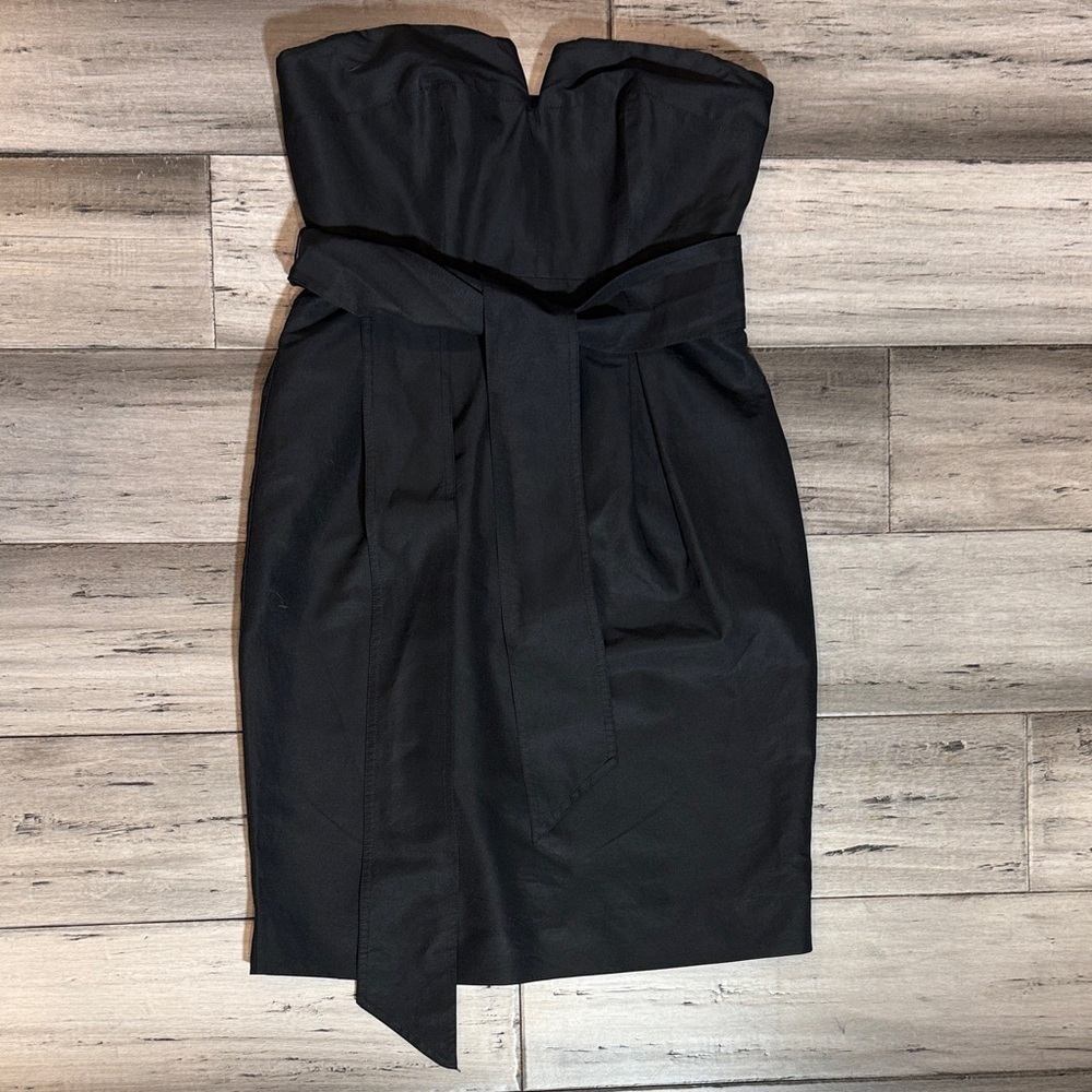 Strapless Black Tie-Waist Cocktail Dress